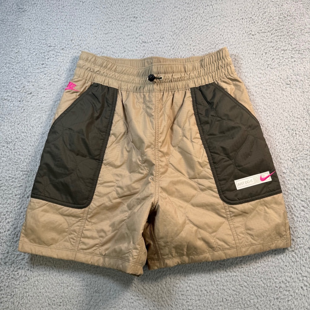 Nike Womens Quilted Utility Shorts Tan Brown Pink Ripstop DQ6963-258 Size Small